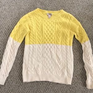 Yellow and cream cable knit sweater